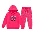 thumbnail image 6 of MAIHAN 67 Hoodie Kids Casual Hooded Boys Girls Outfits Graphic Long Sleeve Sweatshirts with Sweatpants Fall Winter Lounge Set(Hot Pink,2-3 Years), 6 of 7