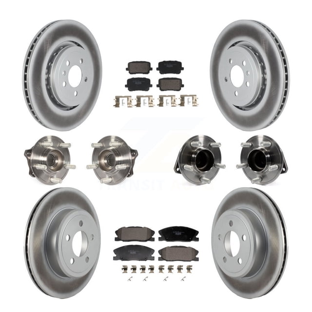 Transit Auto Front Rear Hub Bearing Assembly Coated Disc Brake Rotor and Ceramic Pad Kit (10Pc) for Car 2017-2018 Dodge Charger RWD with 5.7L with 370mm Diameter Left Right Side KBB-130006