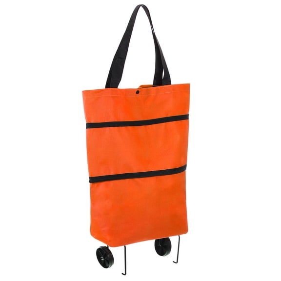 Uxcell Folding Shopping Bag with Wheels 66lb Reusable Collapsible Grocery Cart Foldable Trolley Bag Orange