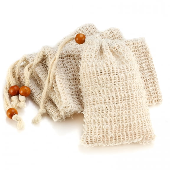 ACDANC 4 Pack Natural Sisal Soap Saver Bags, Exfoliating Shower Pouch, Plastic-Free Mesh Net Holder for Quick Drying and Foaming