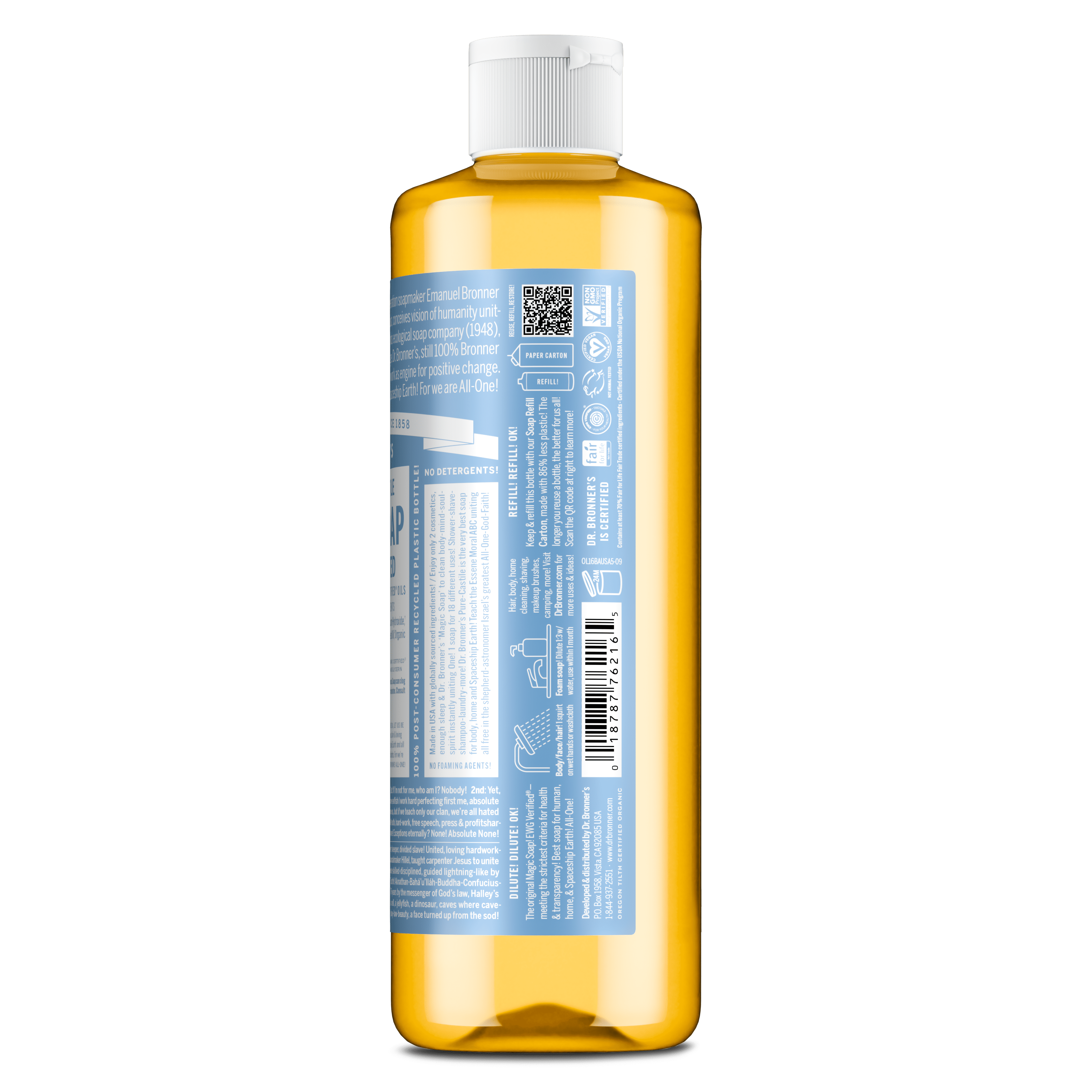 Dr.Bronner's Magic Soap, Baby Unscented, Pure-Castile Body Wash Liquid Soap, 16 fl oz