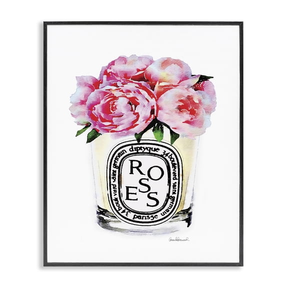 Stupell Industries Eclectic Fashion Designer Rose Flower Glass Pink Watercolor Black Framed Giclee Art, 11 x 14, by Amanda Greenwood