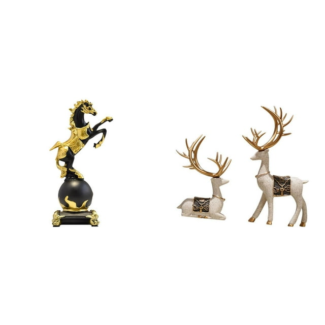 Figura de escritorio,Estante con estatua de caballo para escritorio,oficina y decoración del hogar,Figura decorativa de escritorio de resina para decoración del hogar,Estatua de alce y
