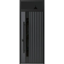 Front Exterior Prehung Steel Door / Ronex 0144 Grey / Top Exterior Window Sidelite / Entry Metal Modern Painted W36" x H80 16" Right hand Inswing