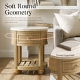 thumbnail image 2 of COLAMY RILLE 20" Round End Table with Drawer & Storage Shelf, Travertine Fluted Wood Side Table for Living Room, Modern Farmhouse Round Nightstand Bedside Table, Oak, 2 of 10