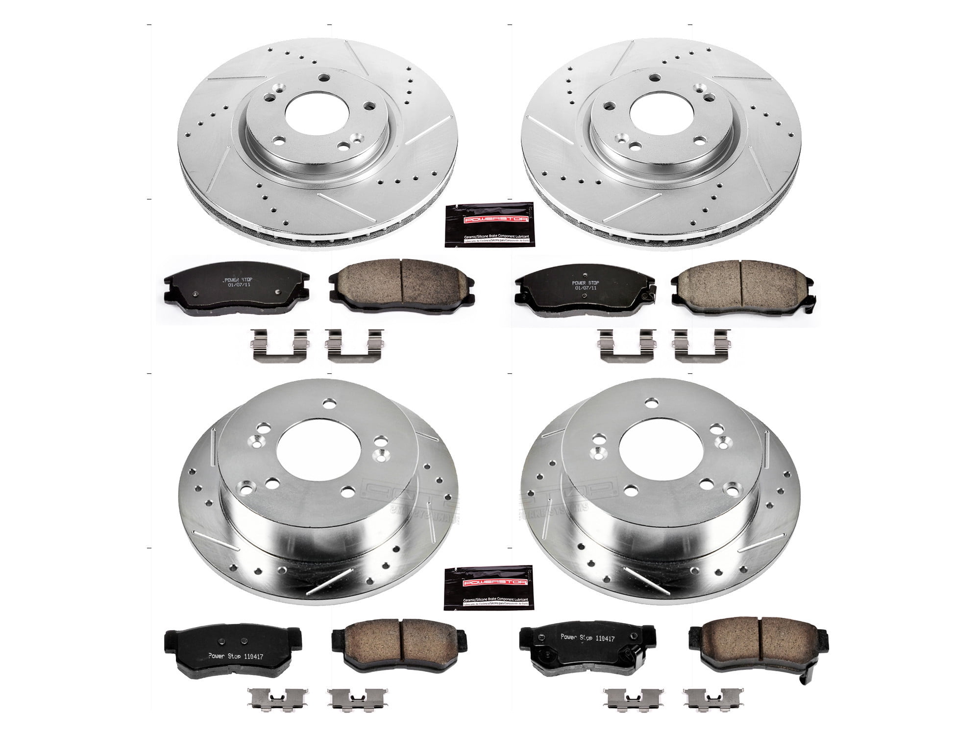PowerStop Front and Rear Z23 Evolution Sport Carbon-Fiber Ceramic Brake Pad and Drilled & Slotted Rotor Kit Fits: HYUNDAI Select Models K4450