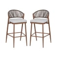 thumbnail image 3 of Amara Modern Outdoor Patio Barstools, Aluminum Frame, Scallop-Shaped Backrest, Teak, Set of 2, 3 of 10