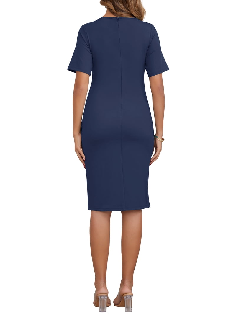 maternity semi formal dress Women's Work Maternity Dress Semi Formal Short Sleeves V-Neck Front Pleated Pregnancy Business Dress
