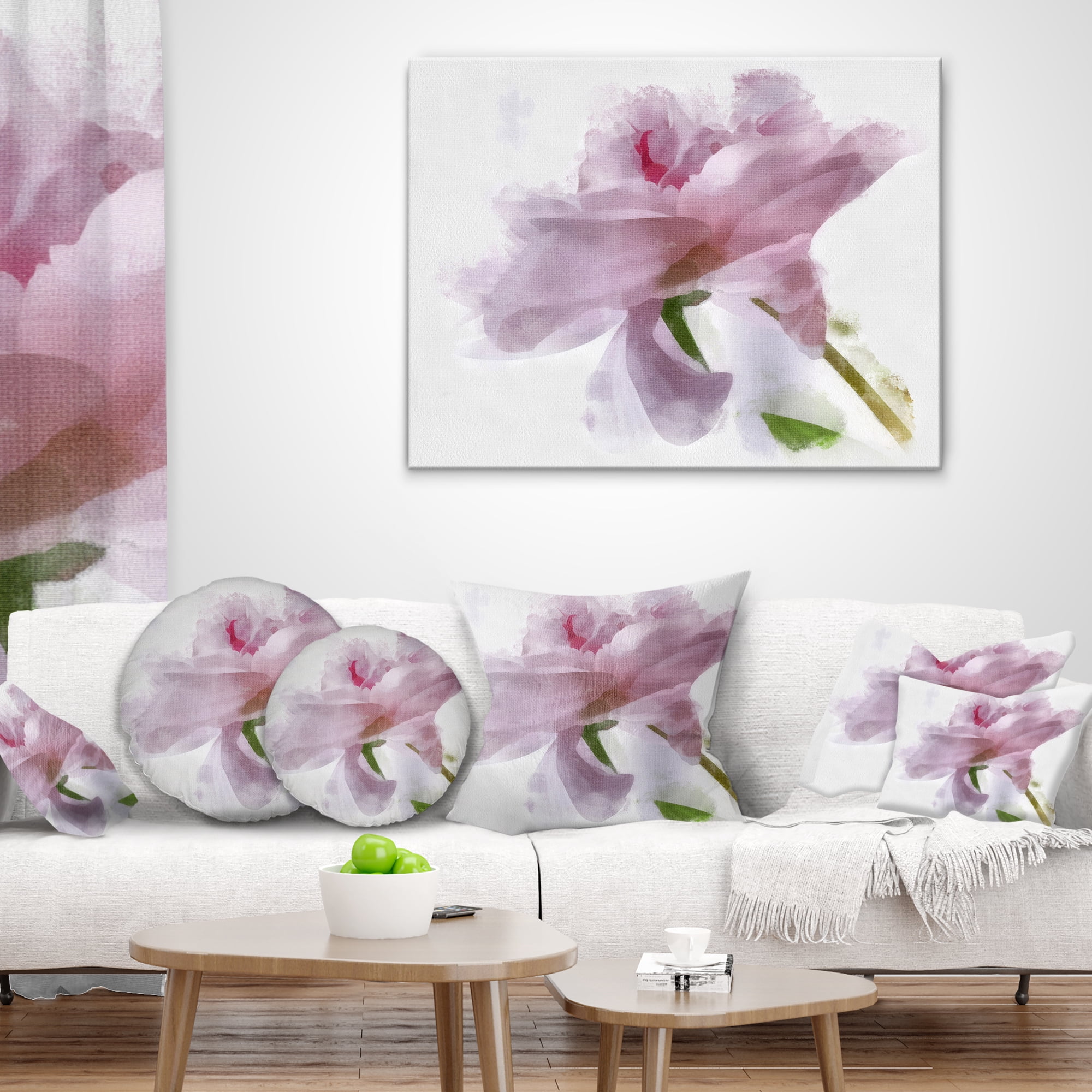 Designart Light Blue Flower with Paint Splashes - Floral Throw Pillow - 12x20