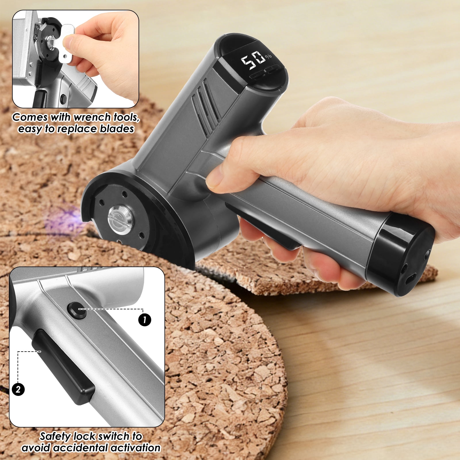 High Cutting Performance Cordless Electric Scissor Safety Protection Rechargeable Cardboard Box Cutter Lightweight Power Rotary Cutter for Carpet Leather Cardboard,Silvery
