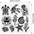 thumbnail image 2 of Sea Creatures Painting Stencil Turtle Octopus Jellyfish Conch Coral Ocean Creatures Stencils Template for DIY Crafts Scrapbook Wall Home Decor 30x30cm, 2 of 9