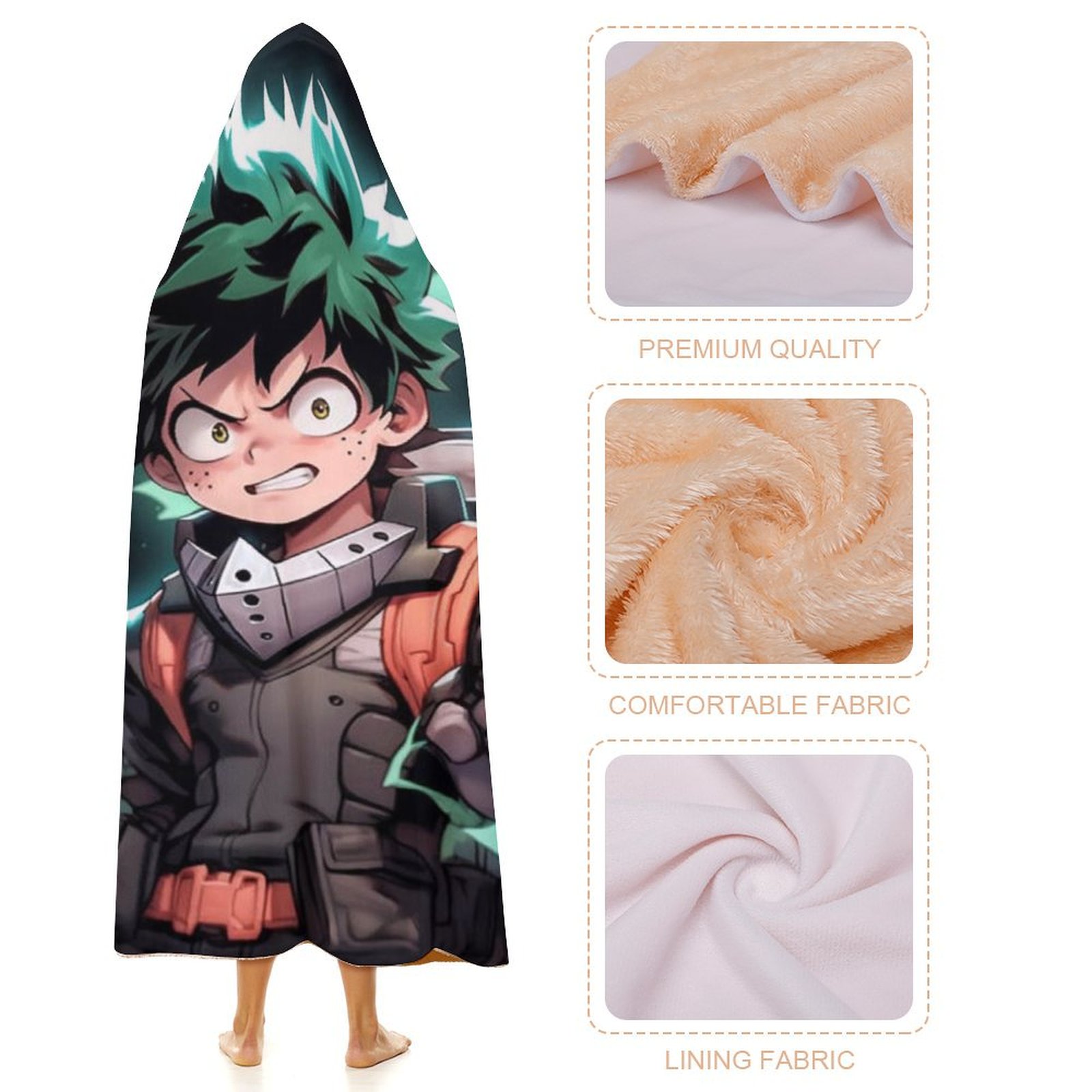 My Hero Academia Wearable Blanket Cloak Arctic Velvet Hooded Blanket Soft Fuzzy Hoodie Blanket Cape for Adults Kids 50"x60"