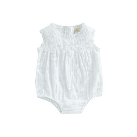 

Inevnen Baby Girls Romper Sleeveless Crew Neck Pleated Lace Patchwork Summer Bodysuit for Casual Daily