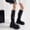 Black, variant on Women's Slouchy Knee High Boots Mid Calf Chunky Platform Boots Round Toe Riding Biker Boots with Adjustable Buckle Viking Gothic Faux Leather Shoes