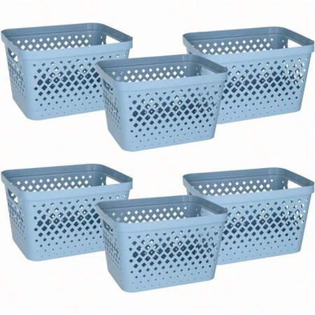 Glad Plastic Storage Basket Set Value Pack of 6 Open Storage Bins for Shees Bathroom Pantry Closet Nesting Organizer Boxes with Handles 4 Gallon Marina Blue