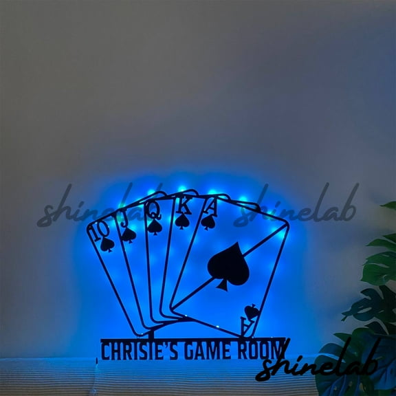 Shinelab Playing Card LED Wall Art, Custom Poker Game Metal Sign Wall Decor 10893