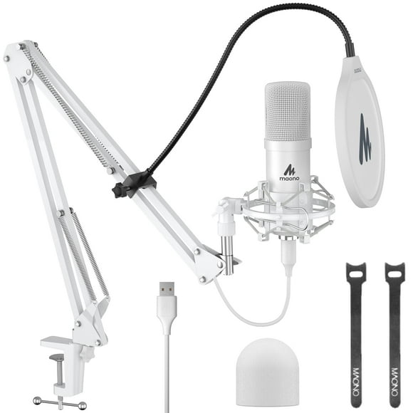 Micrófono USB MAONO AU-A04 192 kHz/24 bits para podcast, color blanco