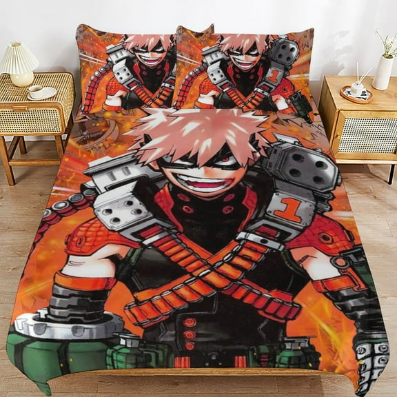 My Hero Academia 3 Pieces Bedding Set 3D Printed Lightweight Bed Quilt Set Comforter Cover Set for Girls Kids Teens, 1 Quilt Cover 2 Pillowcases 86"x70"