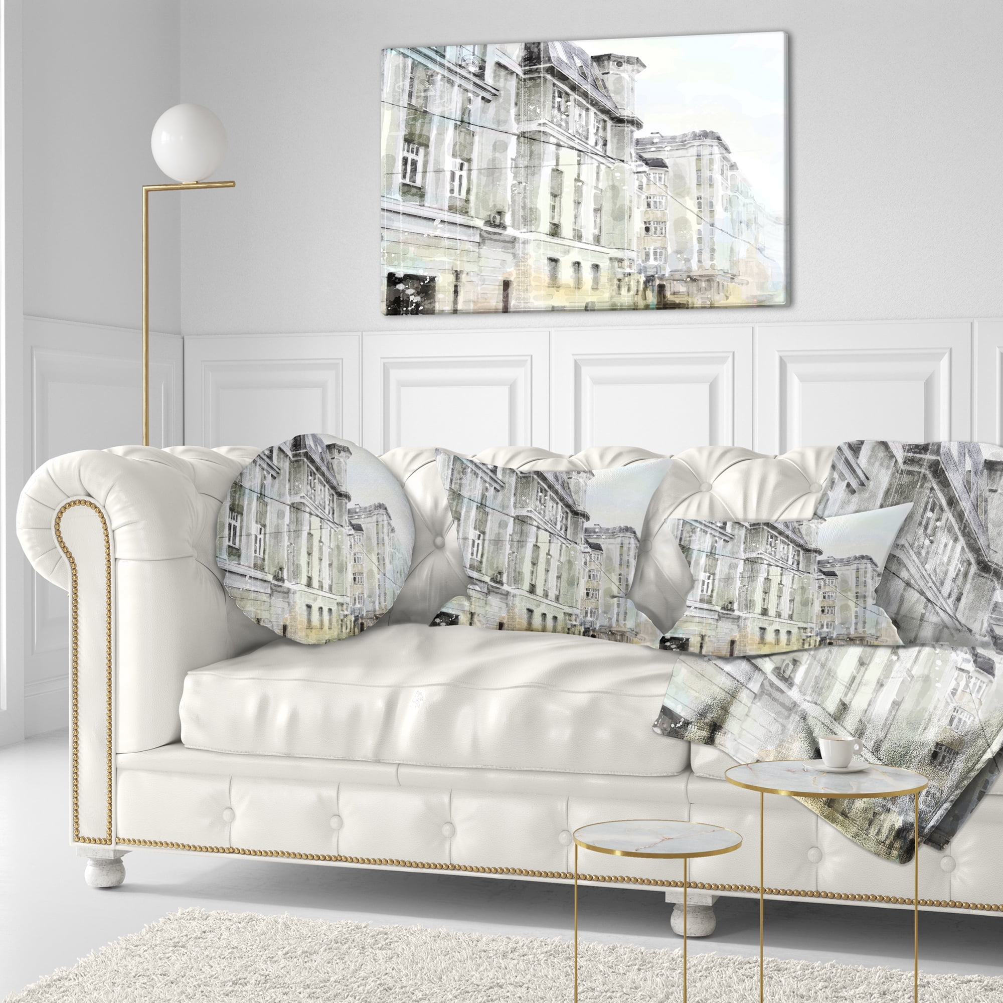 Designart Watercolor Dark Illustration - Cityscape Painting Throw Pillow - 12x20