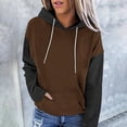 thumbnail image 2 of YUGYXL Women's Patchwork Hoodies Lounge Going Out Long Sleeve Sweatshirts Drawstring Comfy Regular Hoodie Brown XXL, 2 of 6