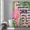 thumbnail image 5 of Summer Ocean Pink Surfboard Bathroom Shower Curtain, Beach Slippers Flower Palm Leaf Black Plaid Waterproof Washable Soft Bath Curtain for Bathtub Decor with 12 Hooks&Grommet, 72x72 Inch, 5 of 9