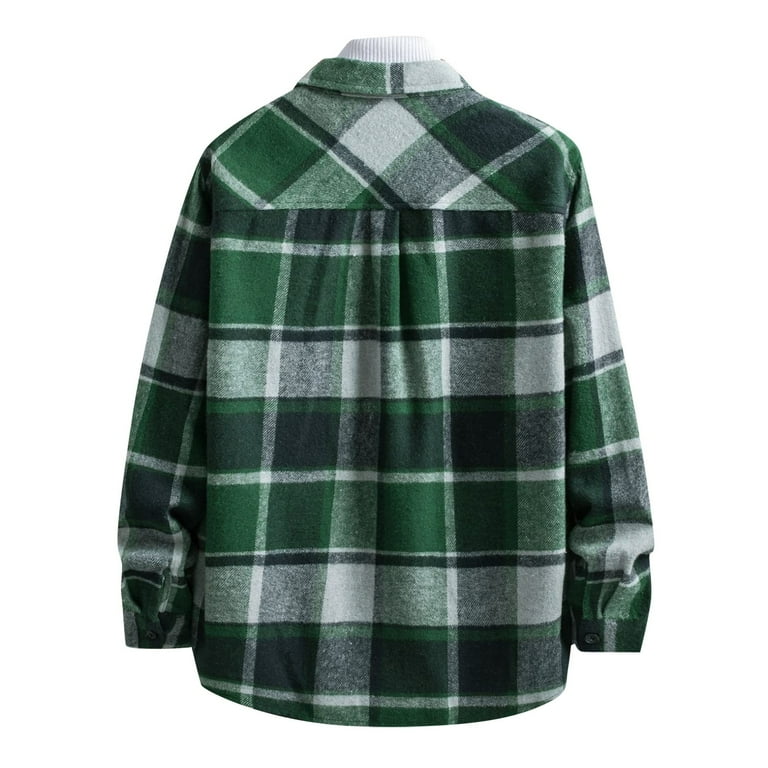 QWANG Men s Quilted Lined Flannel Shirt Jacket Plaid Button Down Shirts Zipper Jacket Walmart
