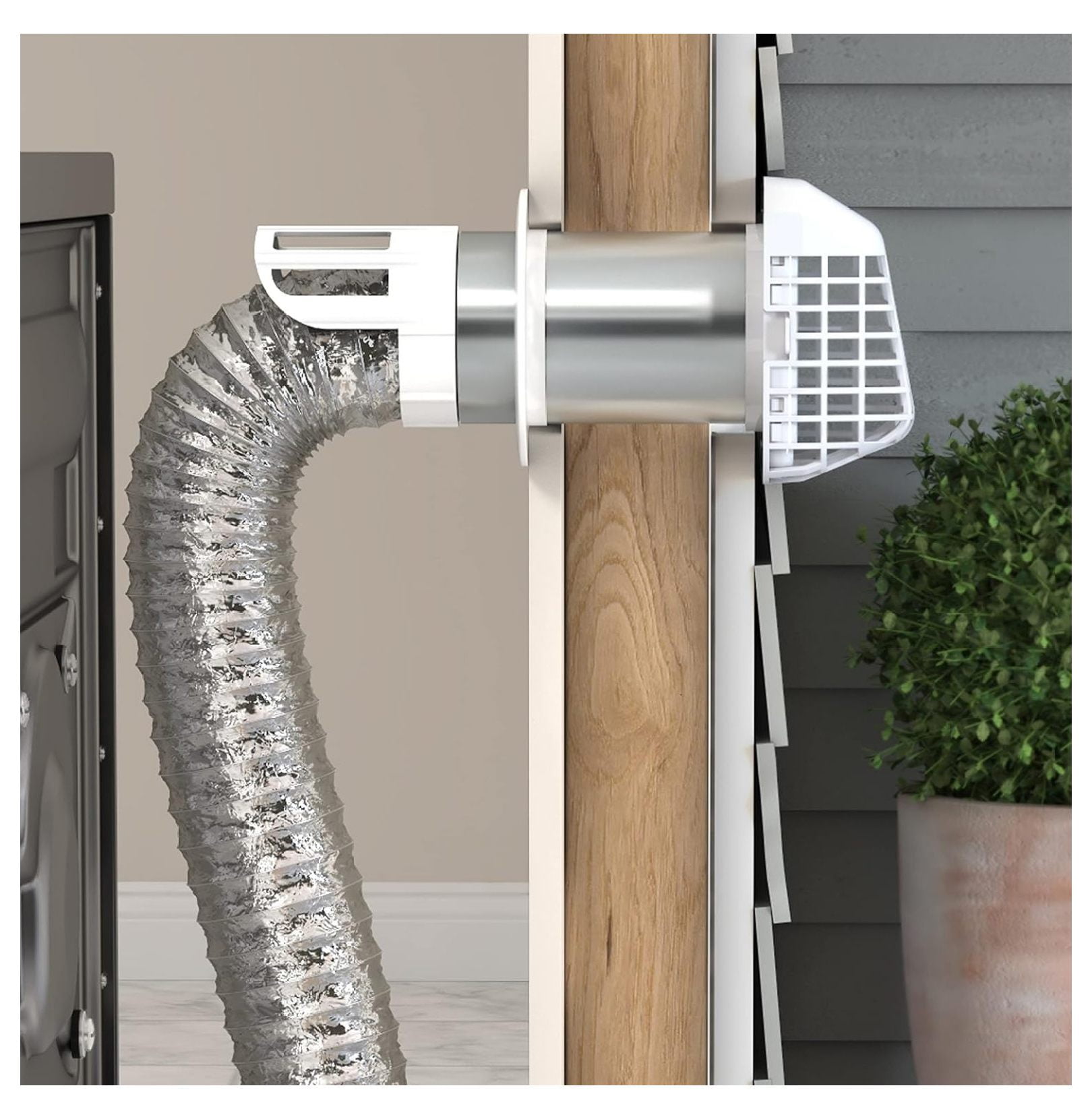 Supurr Guard Louvered Dryer Vent Hood with Pipe and Collar, White and Silver, 4” (GVHAW4)