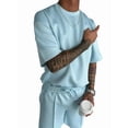 thumbnail image 3 of Men's Sets Crew Neck Set Pockets 2 Piece Shirt Shorts Outfit for Summer Light Blue M, 3 of 7