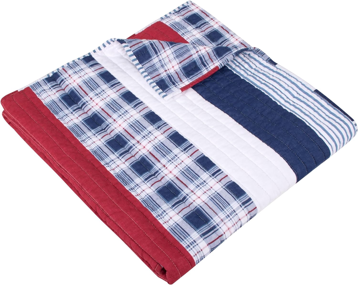 Greenland Home Fashions Americana Cotton Reversible Throw Blanket, Nautical Stripes