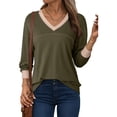 thumbnail image 4 of Only Moment Green Dressy Casual Long Sleeve Fall Fashion Tops V Neck 2026 Fall Casual Loose Henley Tops Basic Tees Winter Clothes XL, 4 of 6