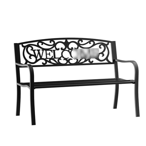 Outdoor Metal Welcome Bench, 50" Black With Slatted Seat For Patio, , Porch, Yard, Entryway, Stain Coating Seat, Patio Bench Design Garden, Foldable