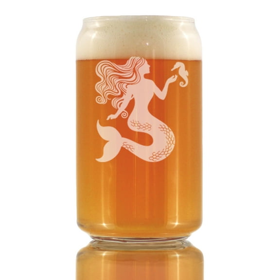 Bevvee Beer Can Pint Glass 16 oz Mermaid Gifts for Craft Beer Enthusiasts Beer Glasses
