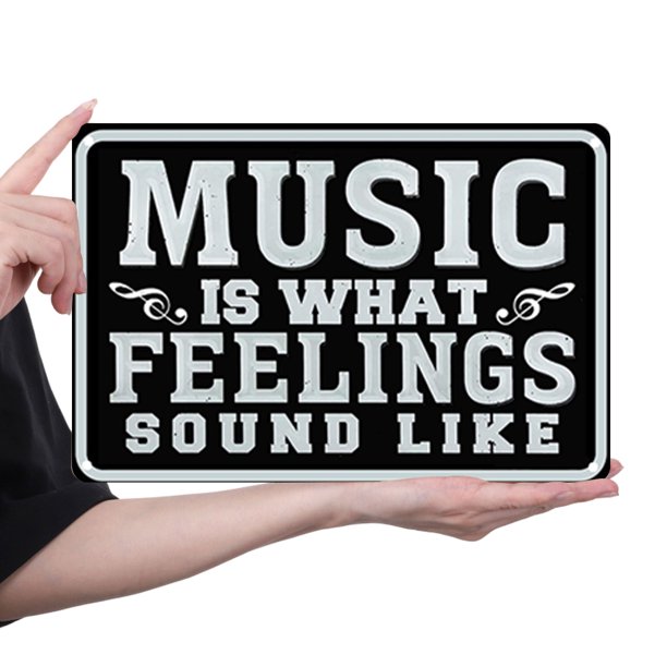 Placa Metálica LA MÚSICA ES LO QUE SUENAN LOS SENTIMIENTOS Hierro Rectangular 30x20cm