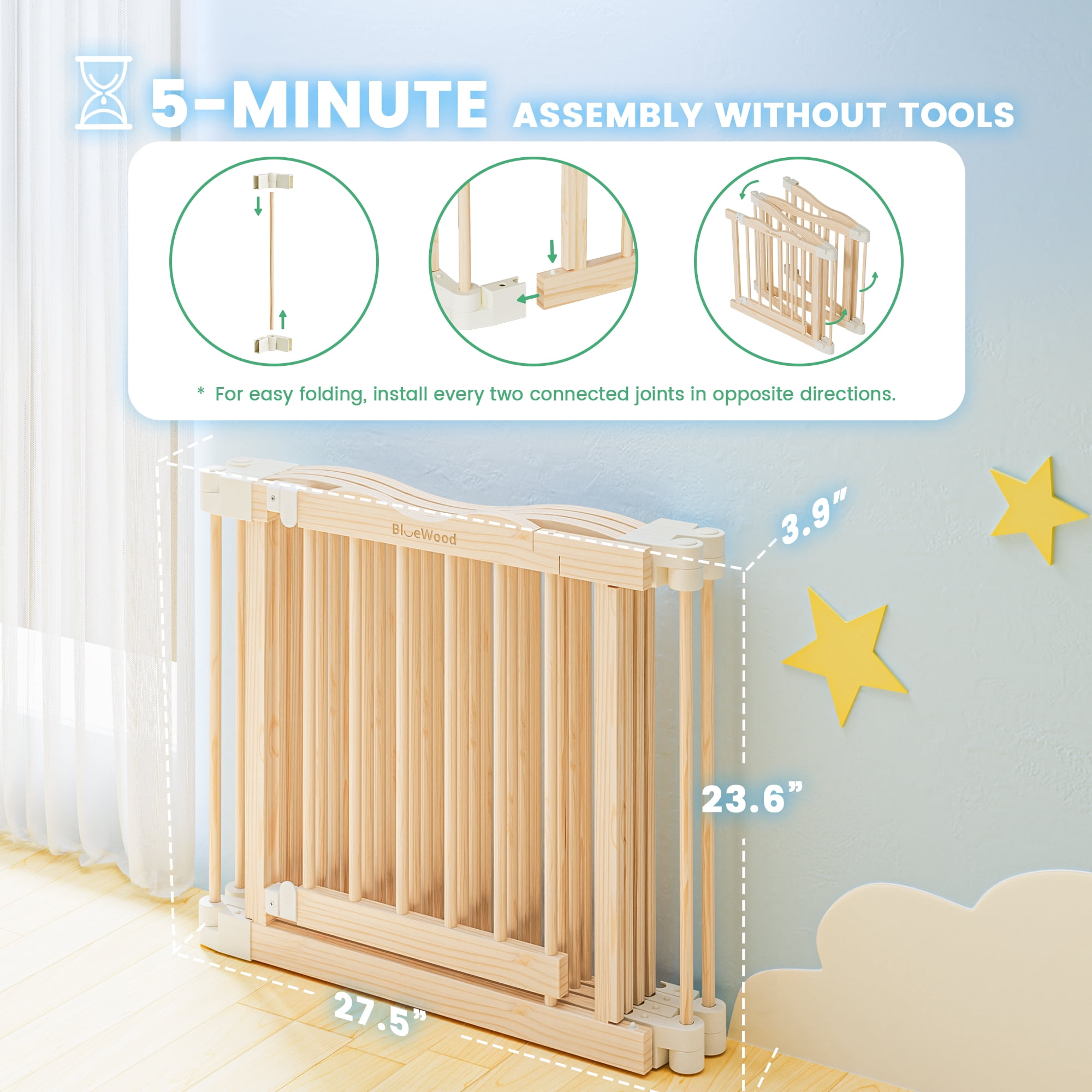 Buballino Natural Wood Baby Playpen - 27.5" Flexible 4-Piece Assembly Set