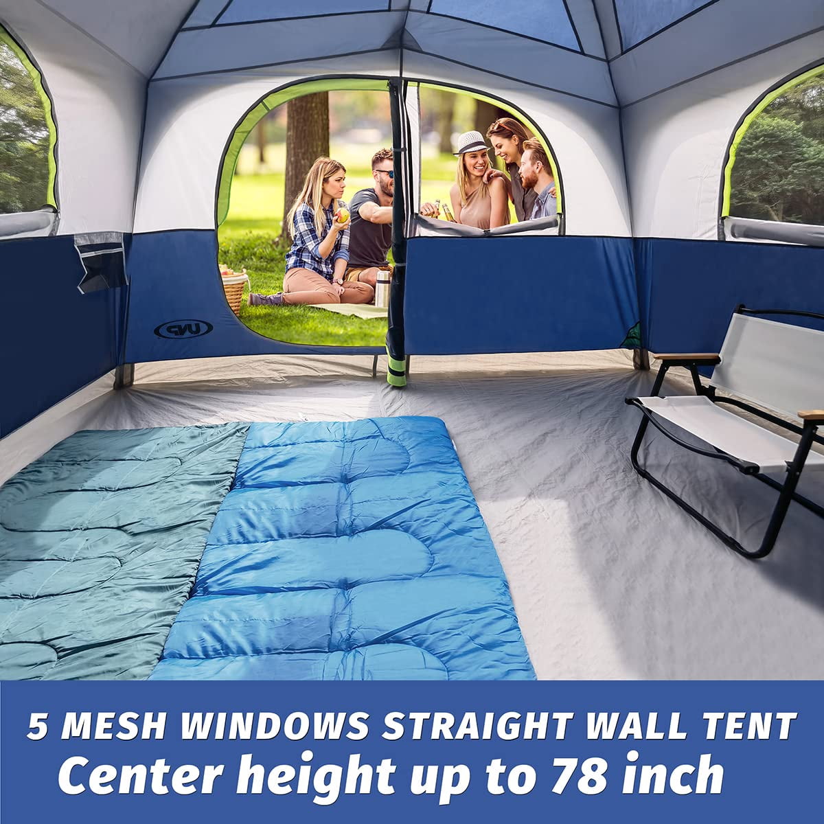 Tents 6 Person Waterproof Windproof Easy Setup Double Layer Family Camping Tent With 1 Mesh Door & 5 Large Windows -10'x9'x78in(h)
