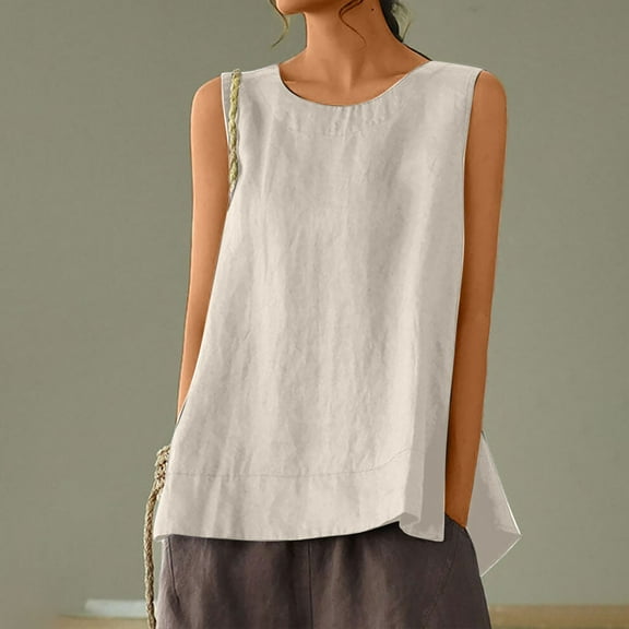 Summer Women Tank Tops Plus Size Solid Color Crew Neck Sleeveless Classic Pullover Blouse Shirt Casual Loose Dressy Going Out Tops For Women