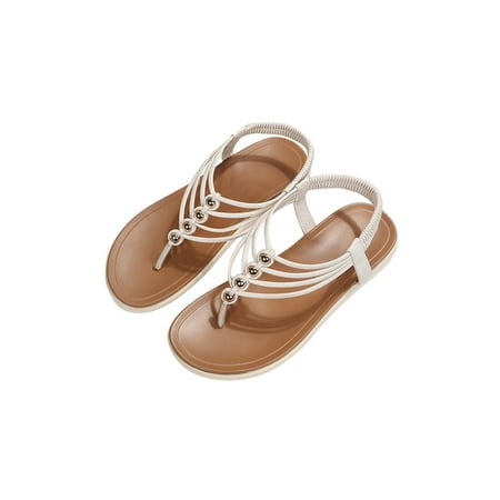 

Tenmix Women Flat Sandal Summer Thongs Beach Sandals Slip On Casual Shoes Womens Comfort Anti-Slip Beige 5