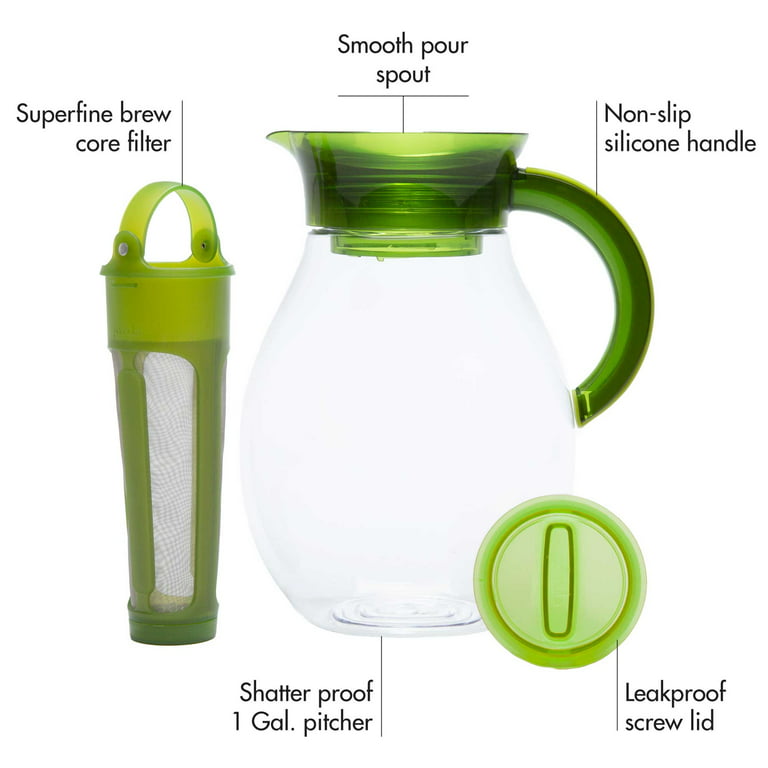 Primula The Big Iced Tea Large Capacity Beverage Pitcher, 1 Gallon, Green 