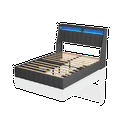 thumbnail image 6 of Queen Size Bed Frame with LED Lights, Modern Platform Bed with 4 Under-bed Drawers, Mattress Foundation with Upholstered Headboard, for Bedroom, Apartment, Dark Grey, 6 of 9