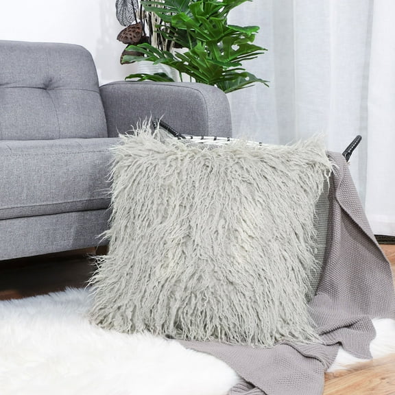 PiccoCasa Shaggy Faux Fur Throw Pillow Cover, 18"x18" Cushion Cover Cases for Sofa Couch Gray