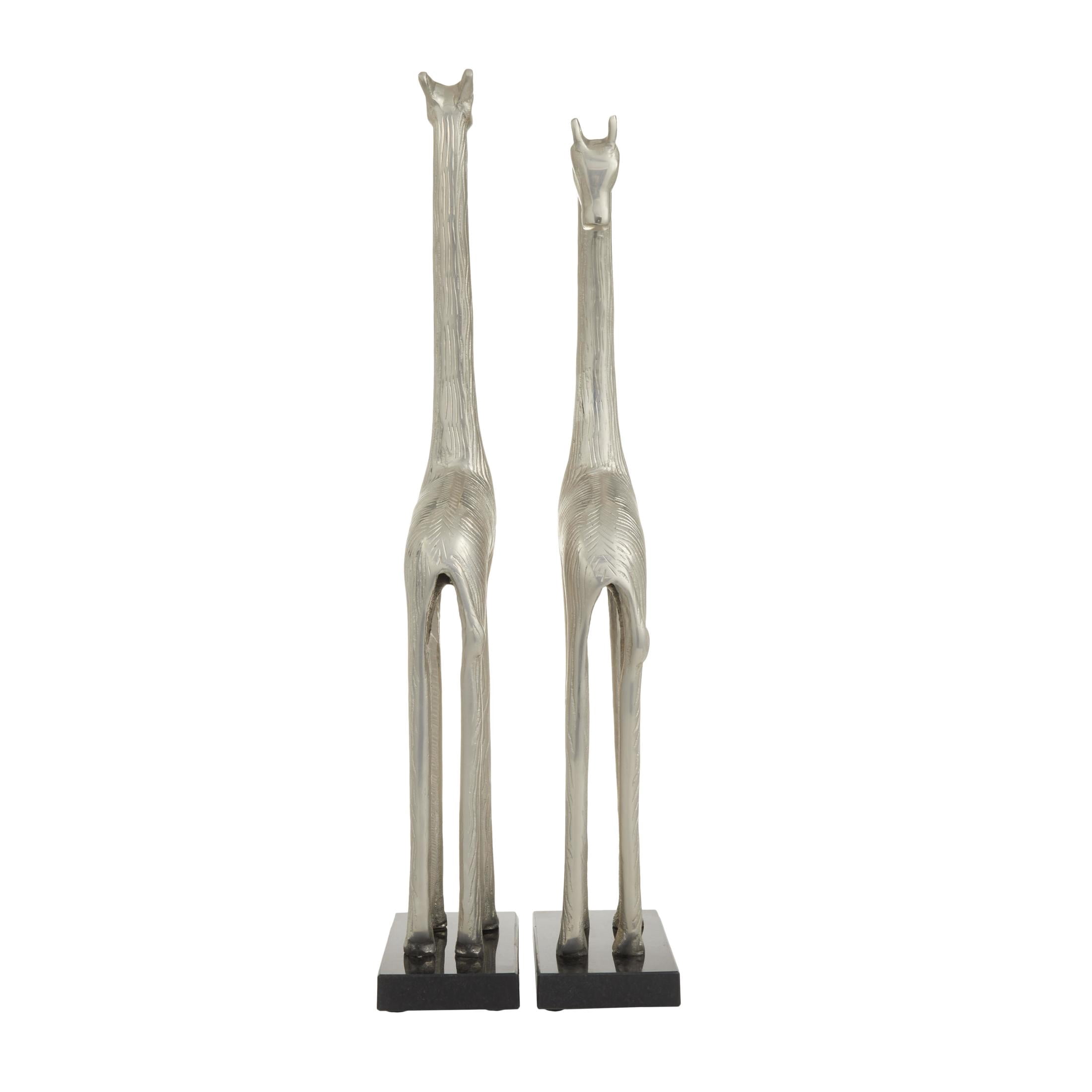 27", 25"H Silver Aluminum Metal Giraffe Sculpture, by DecMode (2 Count)