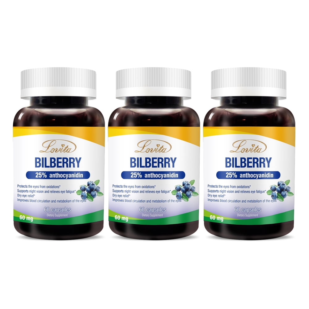 Lovita Bilberry Extract 6000mg, 1001 Extract, 25 Anthocyanins, 60 Capsules (Pack of 3