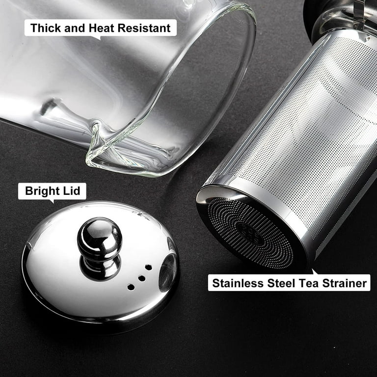 1pc Glass Teapot Stovetop 18.6 OZ with, Borosilicate Clear Tea Kettle with  Removable 18/8 Stainless Steel Infuser, Teapot Blooming and Loose Leaf Tea  Maker Tea Brewer for Camping, Travel