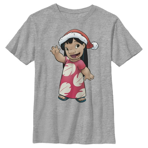 Boy's Lilo & Stitch Santa Hat Aloha  Graphic Tee Athletic Heather Small