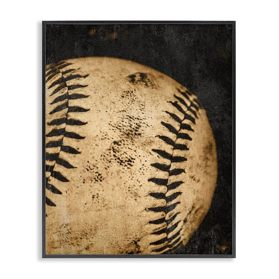 Stupell Industries Eclectic Vintage Baseball Close Up Black Framed Giclee Art, 11 x 14, by Kim Allen