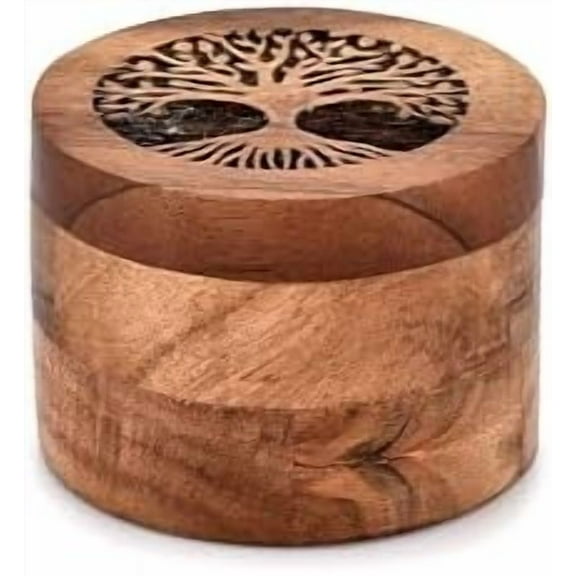 Acacia Wood Spice Cellars Box with Lid for Kitchen, Countertop, Round Storage Box for Spices (3.5" x 3.5" x 2.5")
