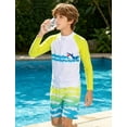 thumbnail image 3 of Aideaone 2 Piece Boys Swimsuit Set Kids Zipper Long Sleeve Rash Guard with Swim Trunks Bathing Suit Swimwear for Boys 7-12T, 3 of 5
