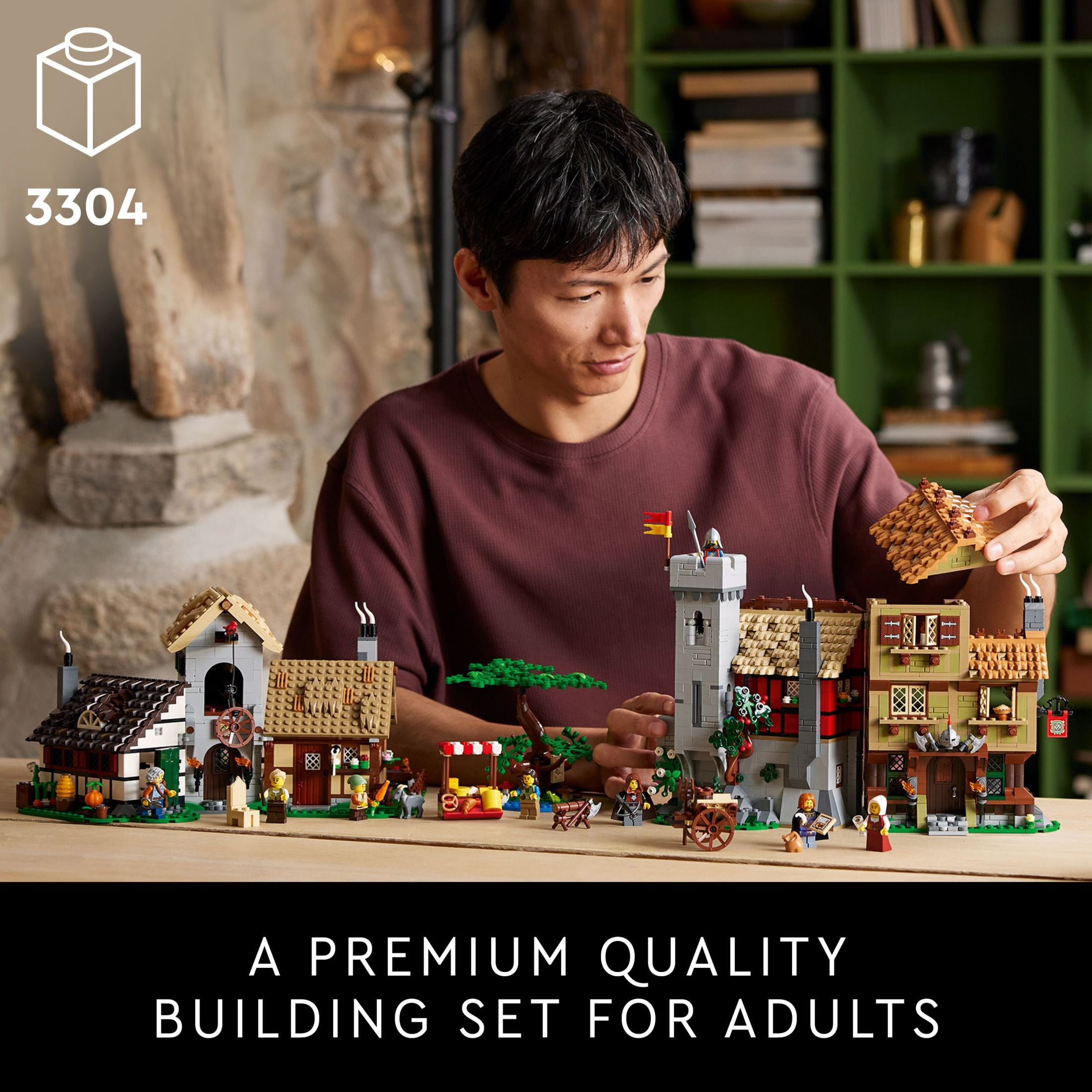 LEGO Icons Medieval Town Square Building Set for Adults - Office or Shelf Decor for Men & Women, Ages 18+ Years - W/ 8 Medieval Minifigures - Gift for Birthdays - 10332