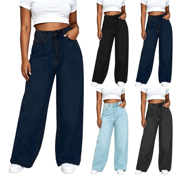 Zormilly Jeans for Women High Waisted Baggy Fashion Wide Leg Denim Pants with Pockets Casual Loose Straight Leg Jeans, 2XS-4XL