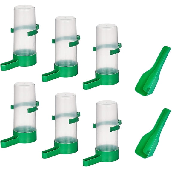 Automatic Bird Water Bottle 6 Pcs 140ml Automatic Bird Feeder and 2 Pcs Plastic Pet Food Scoops Bird Water Bottle Drinker Container Food Dispenser Hanging in Birds Cage for DIY